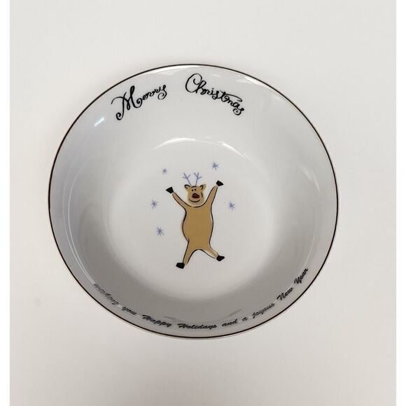 MERRY BRITE CHRISTMAS 7.5" SANTA TREE GIFT REINDEER SET OF 8 BREAD PLATES/BOWLS - Picture 10 of 16